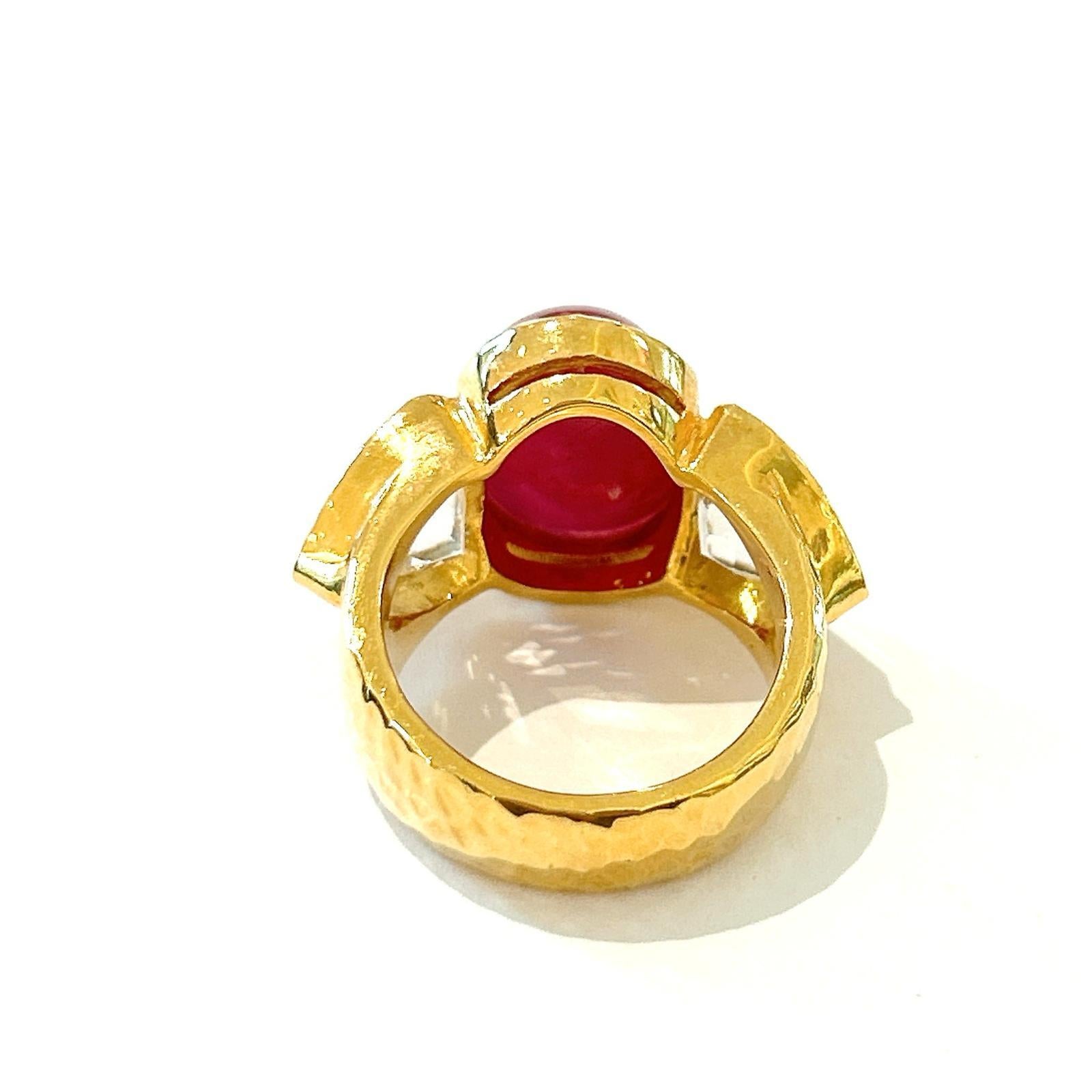 Art Deco Bochic “Orient” Ruby & White Topaz Vintage 3 Gem Ring Set 18K & Silver  For Sale