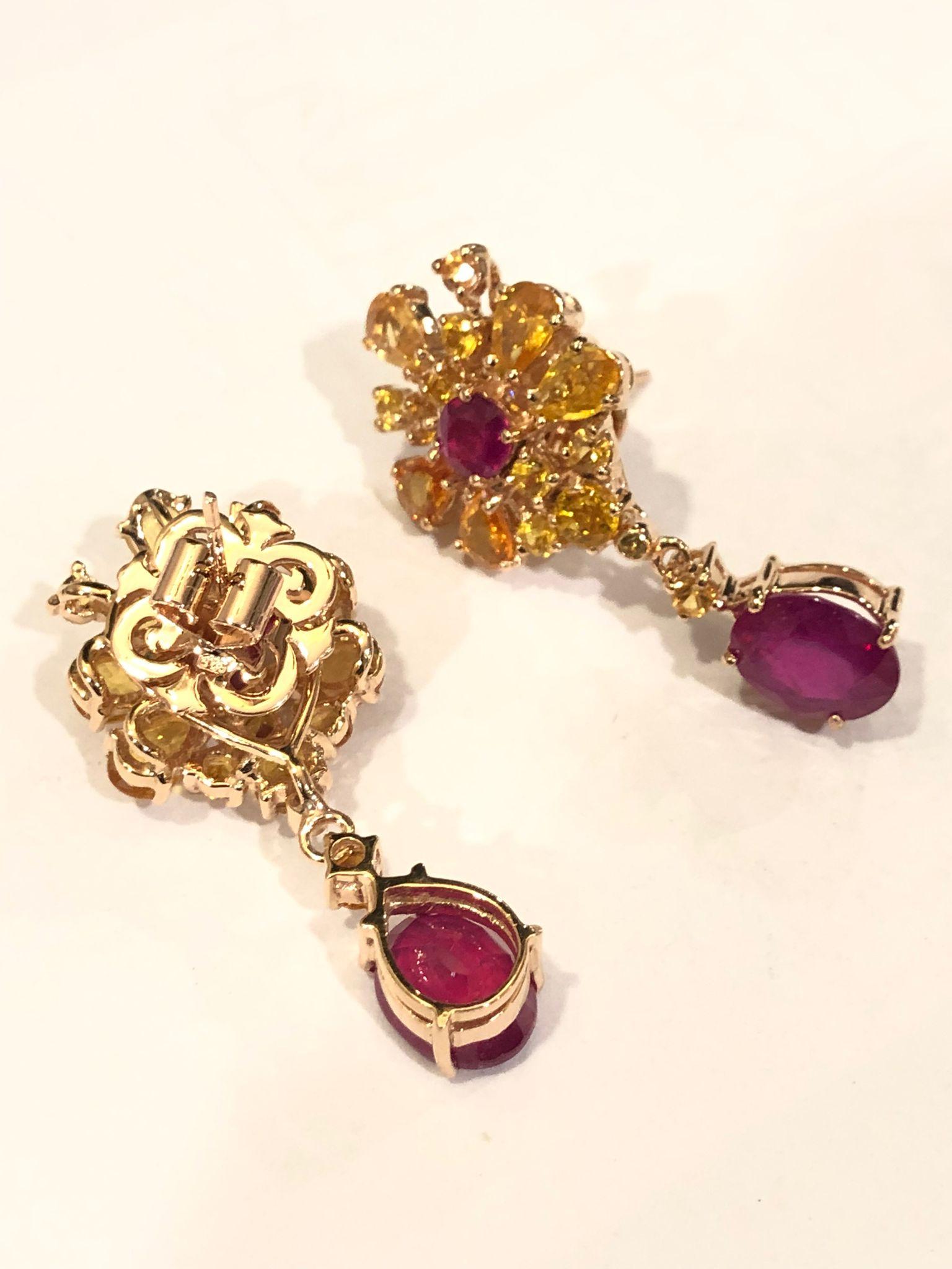 da uomo o donna Bochic “Orient” Ruby, Yellow Sapphire Earrings Set 18K Gold & Silver in vendita