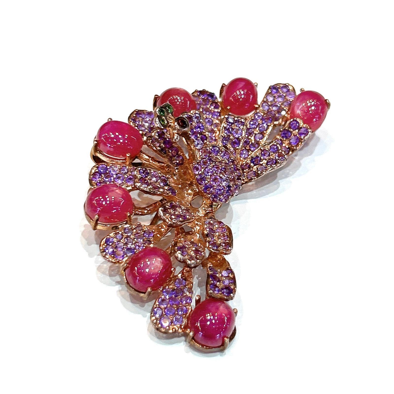 Bochic  Orient Saphir, Amethyst & Rubin Brosche Set in 18K Gold & Silber für Damen oder Herren im Angebot