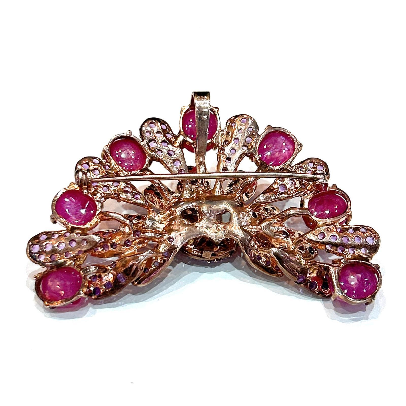 Bochic  Orient Saphir, Amethyst & Rubin Brosche Set in 18K Gold & Silber im Angebot 1