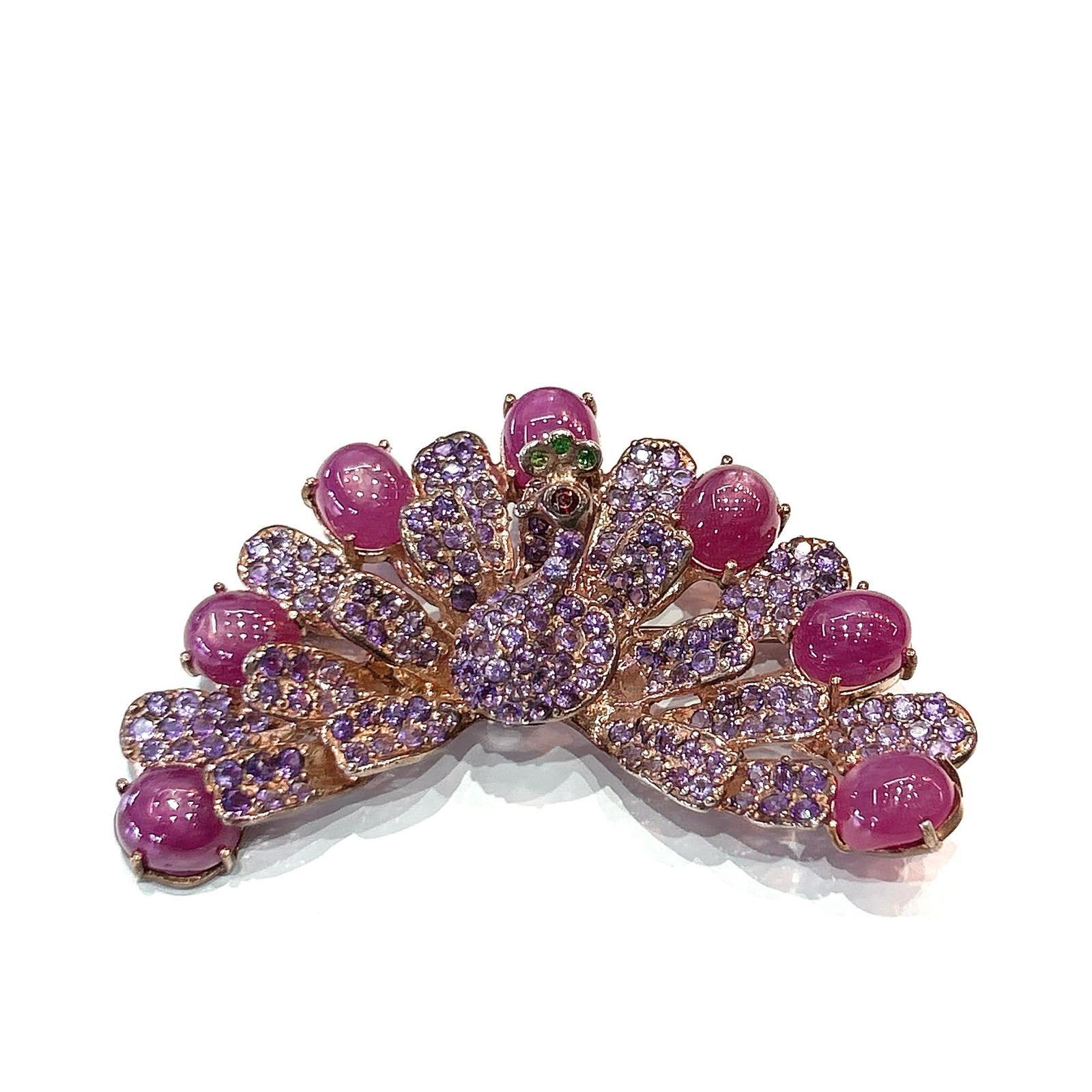 Bochic  Orient Saphir, Amethyst & Rubin Brosche Set in 18K Gold & Silber im Angebot 3