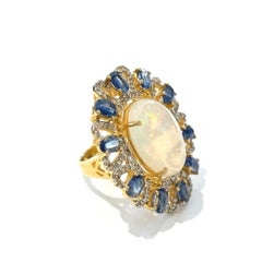 Bochic “Orient” Vintage Sapphire, Diamonds & Multi Gem Ring Set 18K & Silver
