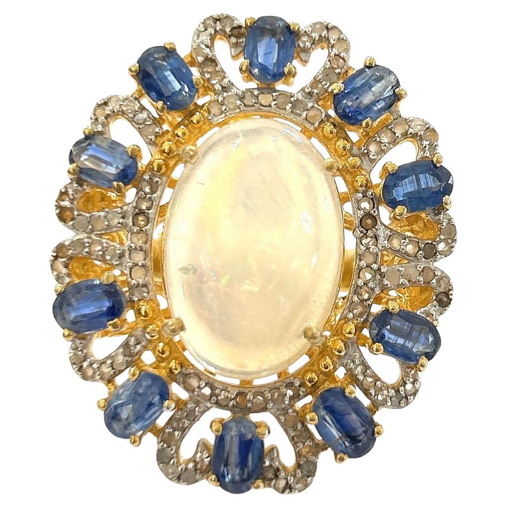 Bochic “Orient” Sapphire, Diamonds & Multi Gem Cocktail Ring Set 18K & Silver