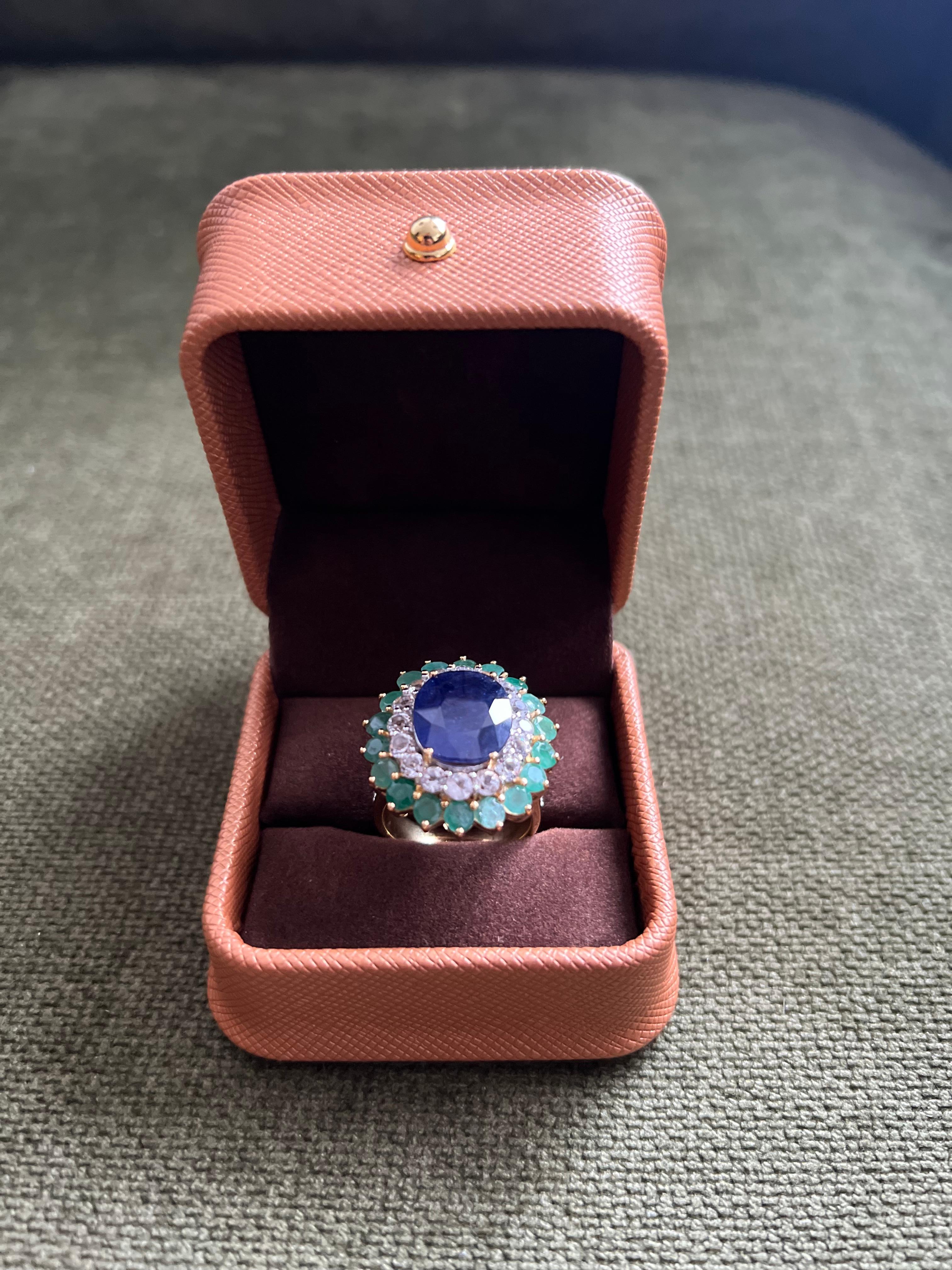 Bochic “Orient” Sapphire, Emerald & Topaz Ring Set In 18K Gold & Silver For Sale 4