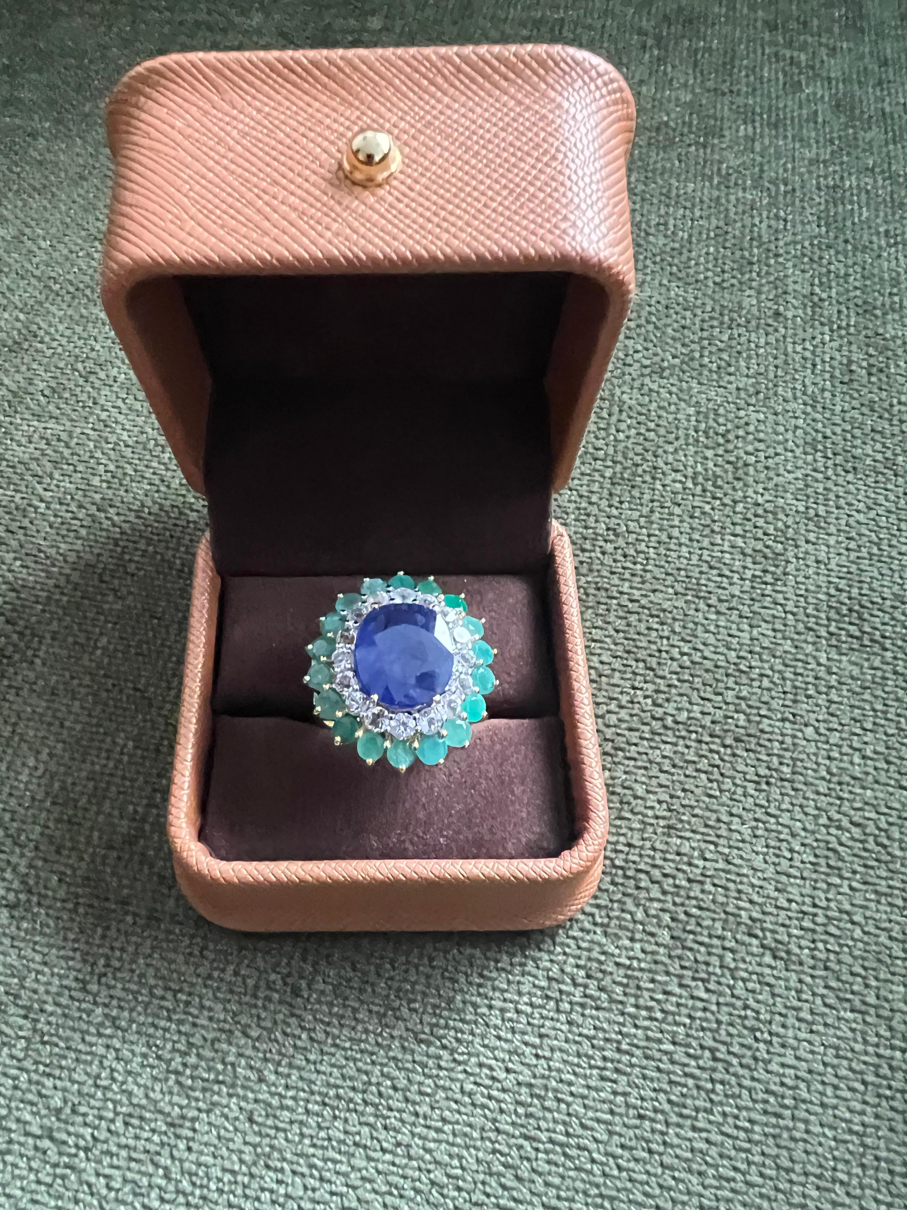 Bochic “Orient” Sapphire, Emerald & Topaz Ring Set In 18K Gold & Silver For Sale 5