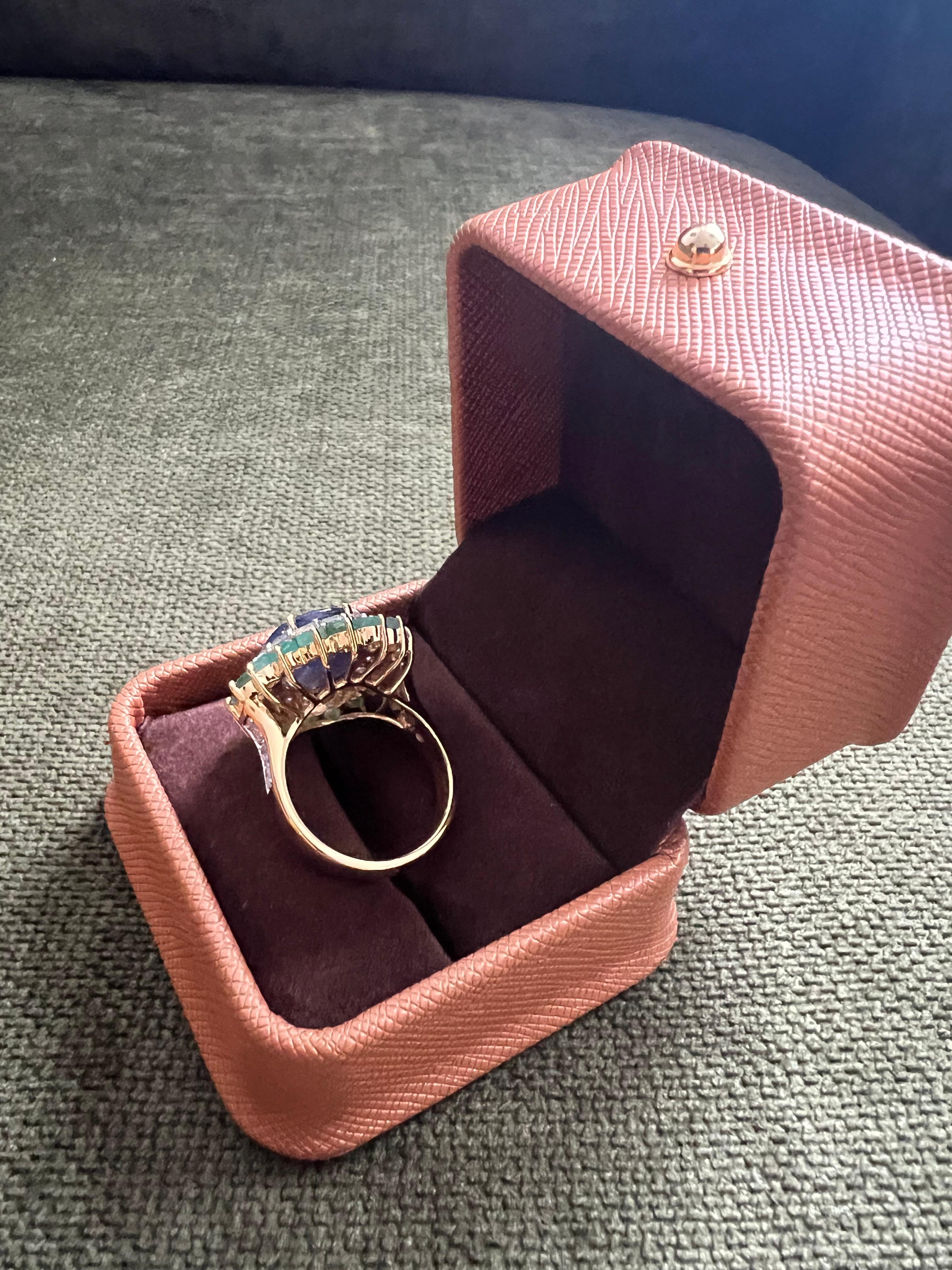 Bochic “Orient” Sapphire, Emerald & Topaz Ring Set In 18K Gold & Silver For Sale 7