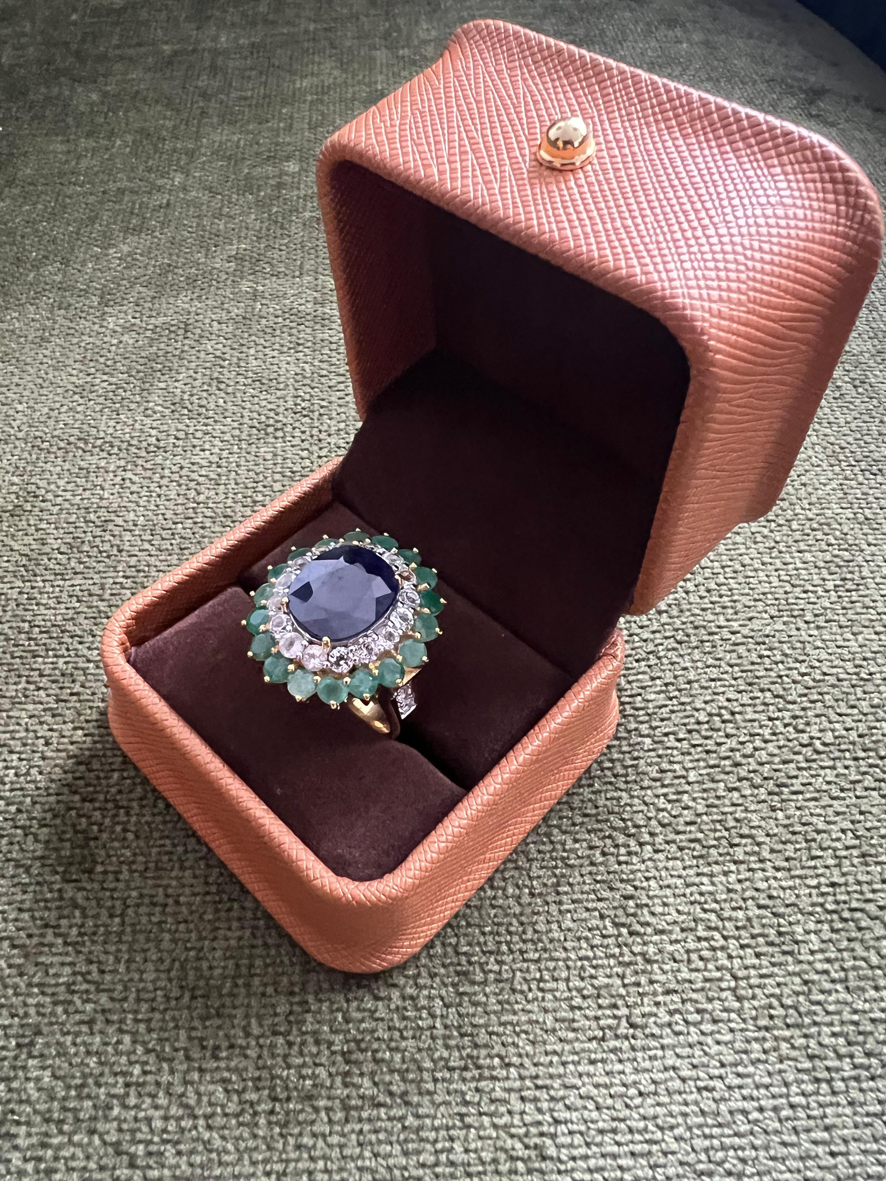 Bochic “Orient” Sapphire, Emerald & Topaz Ring Set In 18K Gold & Silver For Sale 9