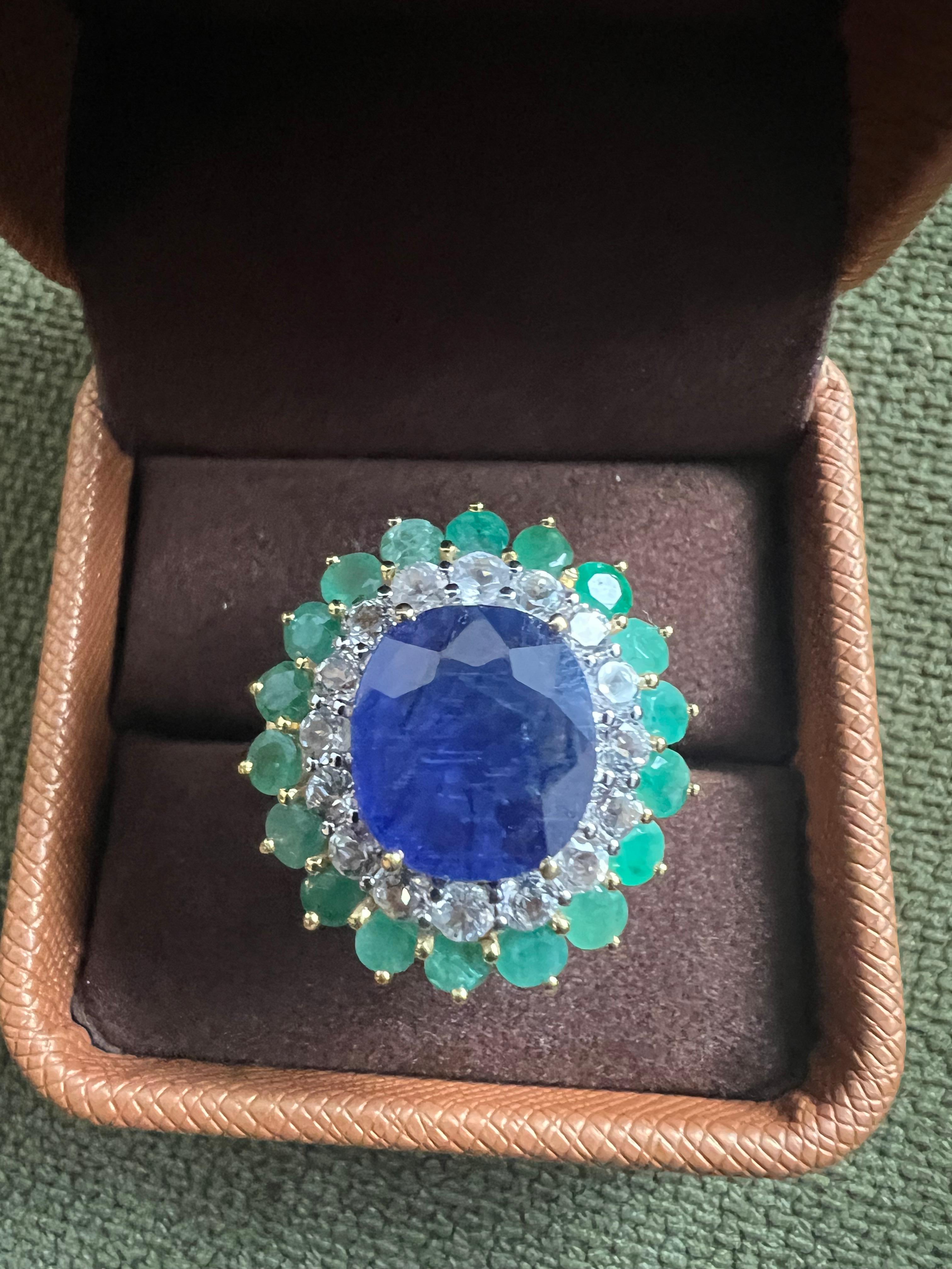 Bochic “Orient” Sapphire, Emerald & Topaz Ring Set In 18K Gold & Silver For Sale 11
