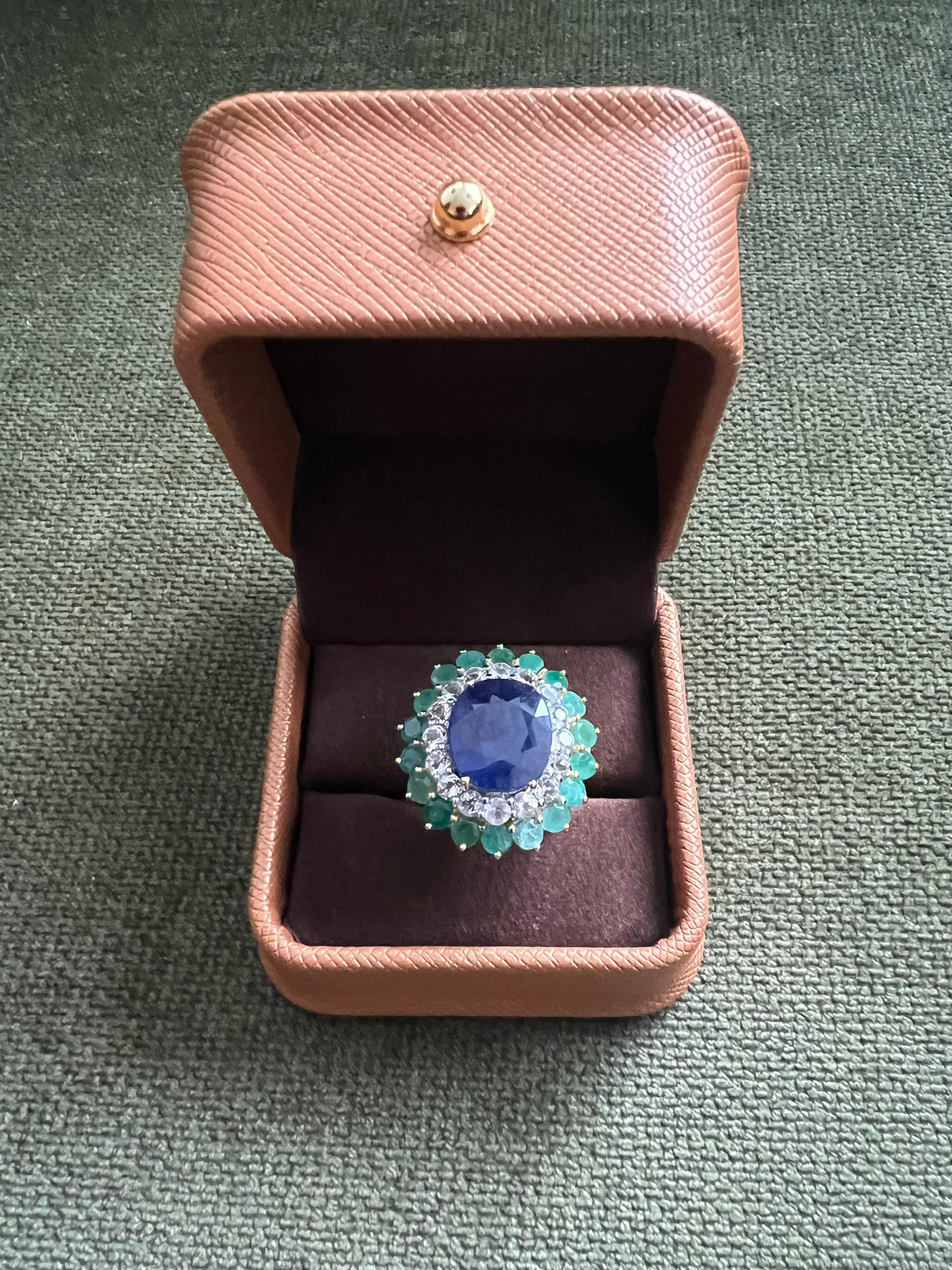 Bochic “Orient” Sapphire, Emerald & Topaz Ring Set In 18K Gold & Silver In New Condition For Sale In New York, NY