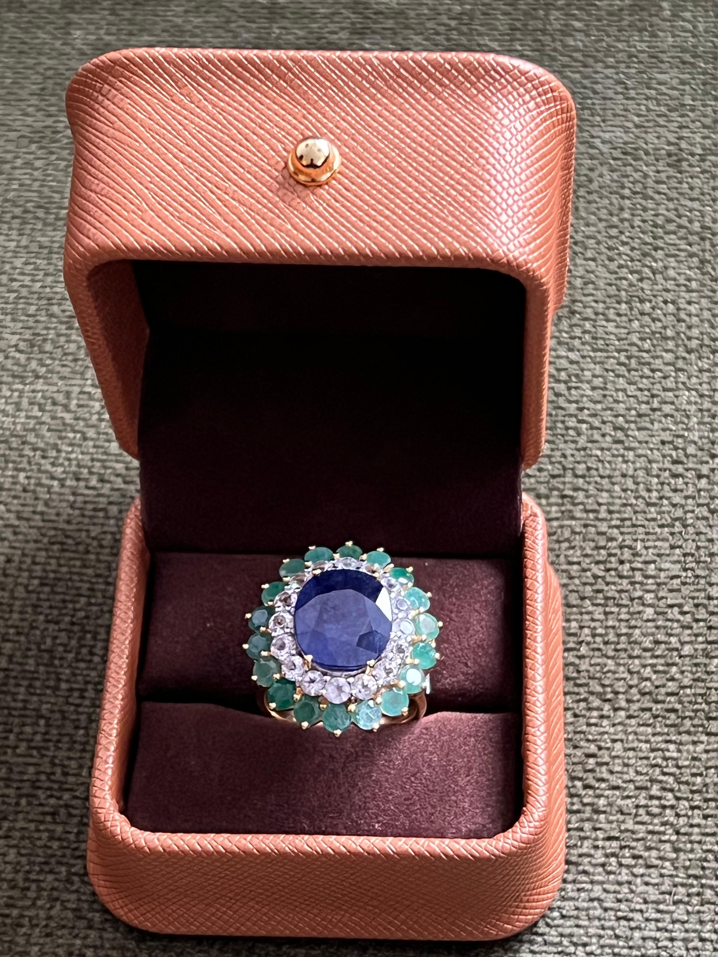Women's or Men's Bochic “Orient” Sapphire, Emerald & Topaz Ring Set In 18K Gold & Silver For Sale