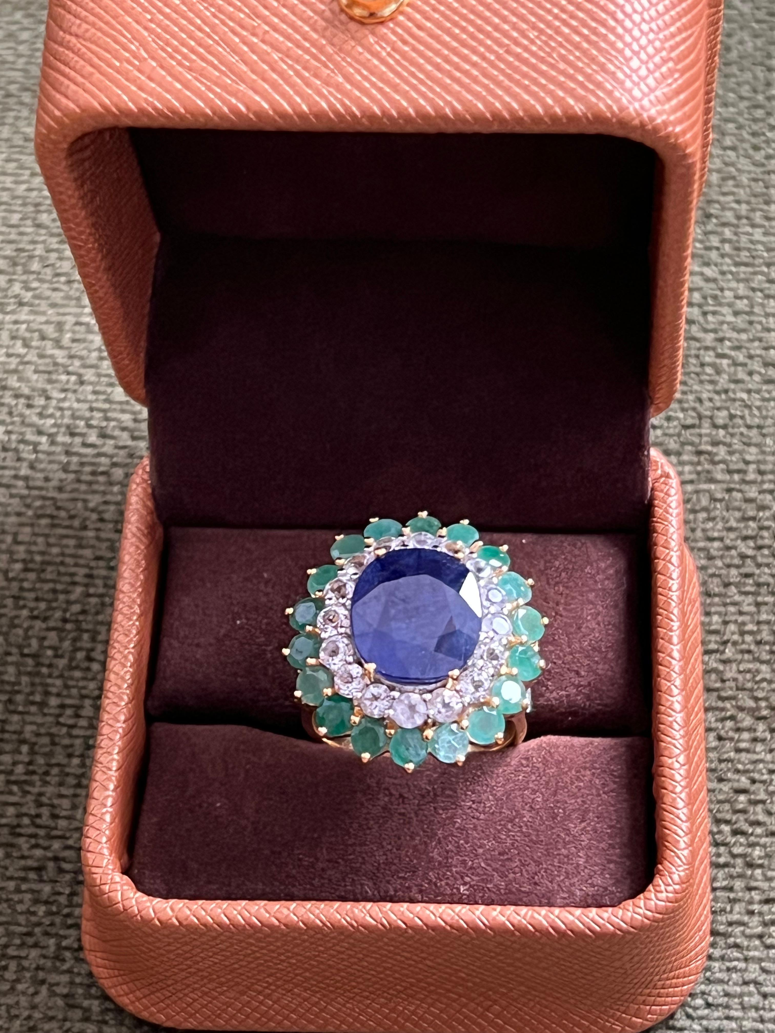 Bochic “Orient” Sapphire, Emerald & Topaz Ring Set In 18K Gold & Silver For Sale 1