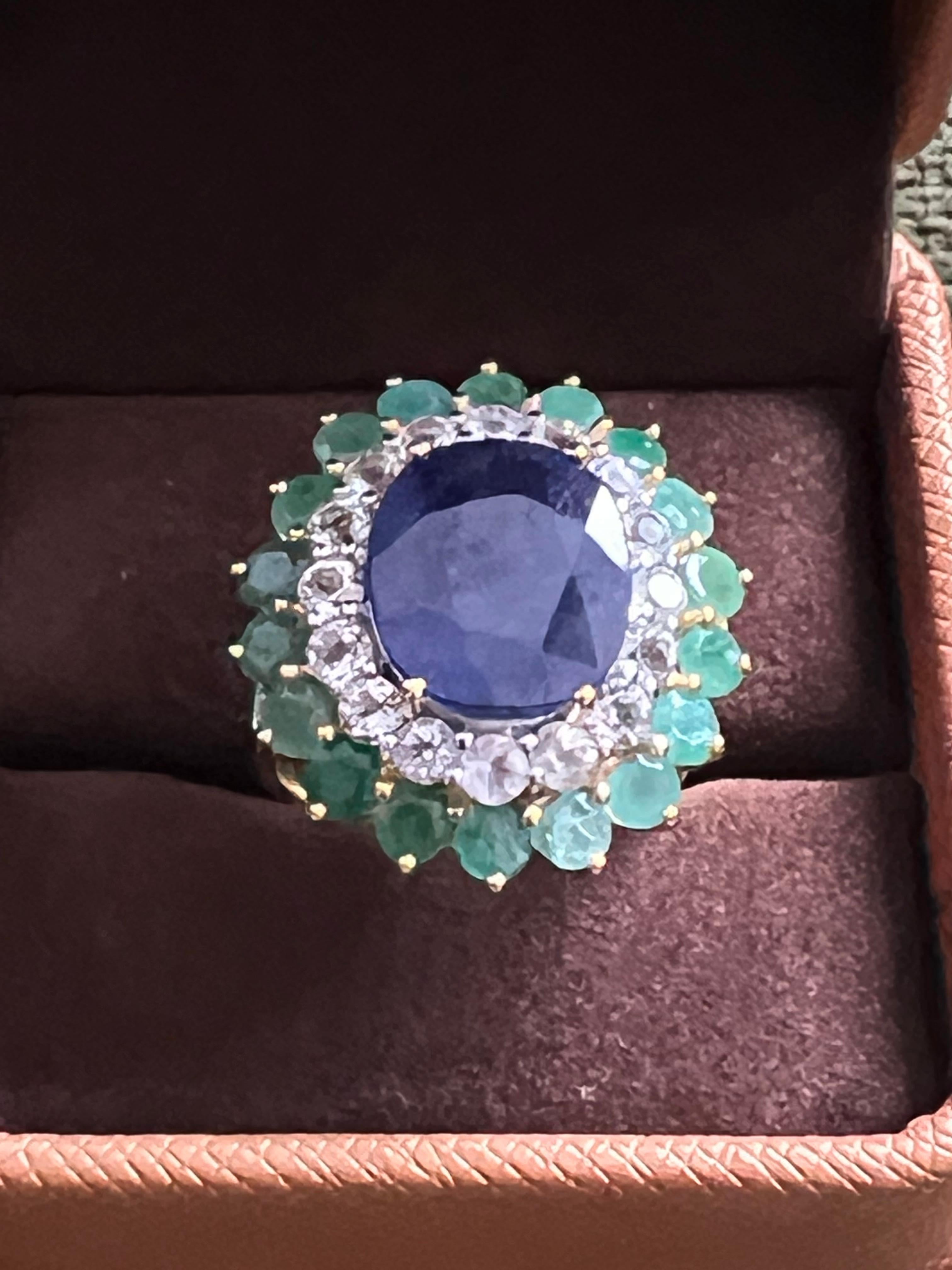 Bochic “Orient” Sapphire, Emerald & Topaz Ring Set In 18K Gold & Silver For Sale 2