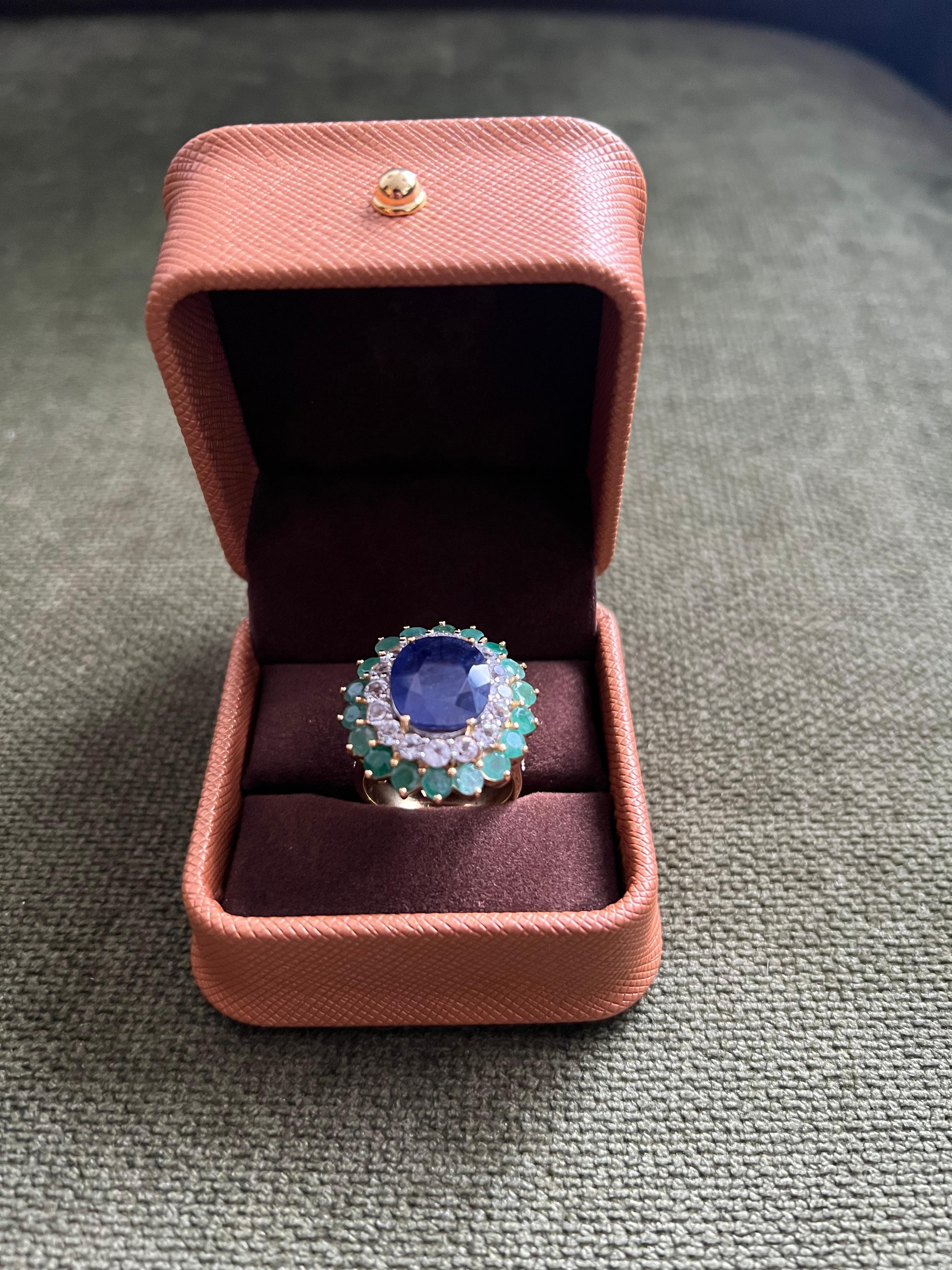 Bochic “Orient” Sapphire, Emerald & Topaz Ring Set In 18K Gold & Silver For Sale 3