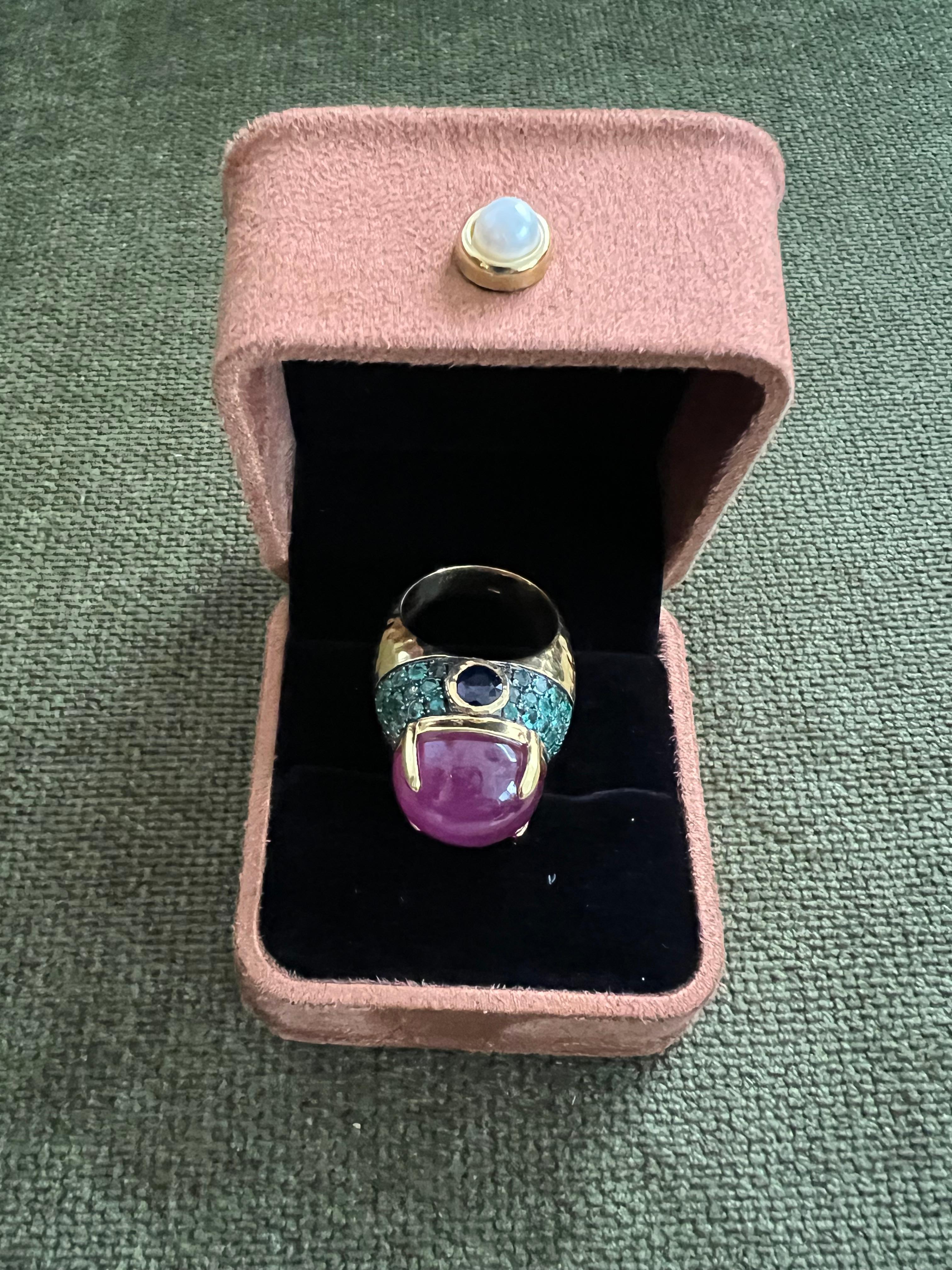 Bochic “Orient” Sapphire, Emerald & Ruby Cocktail Ring Set 18K Gold & Silver For Sale 10