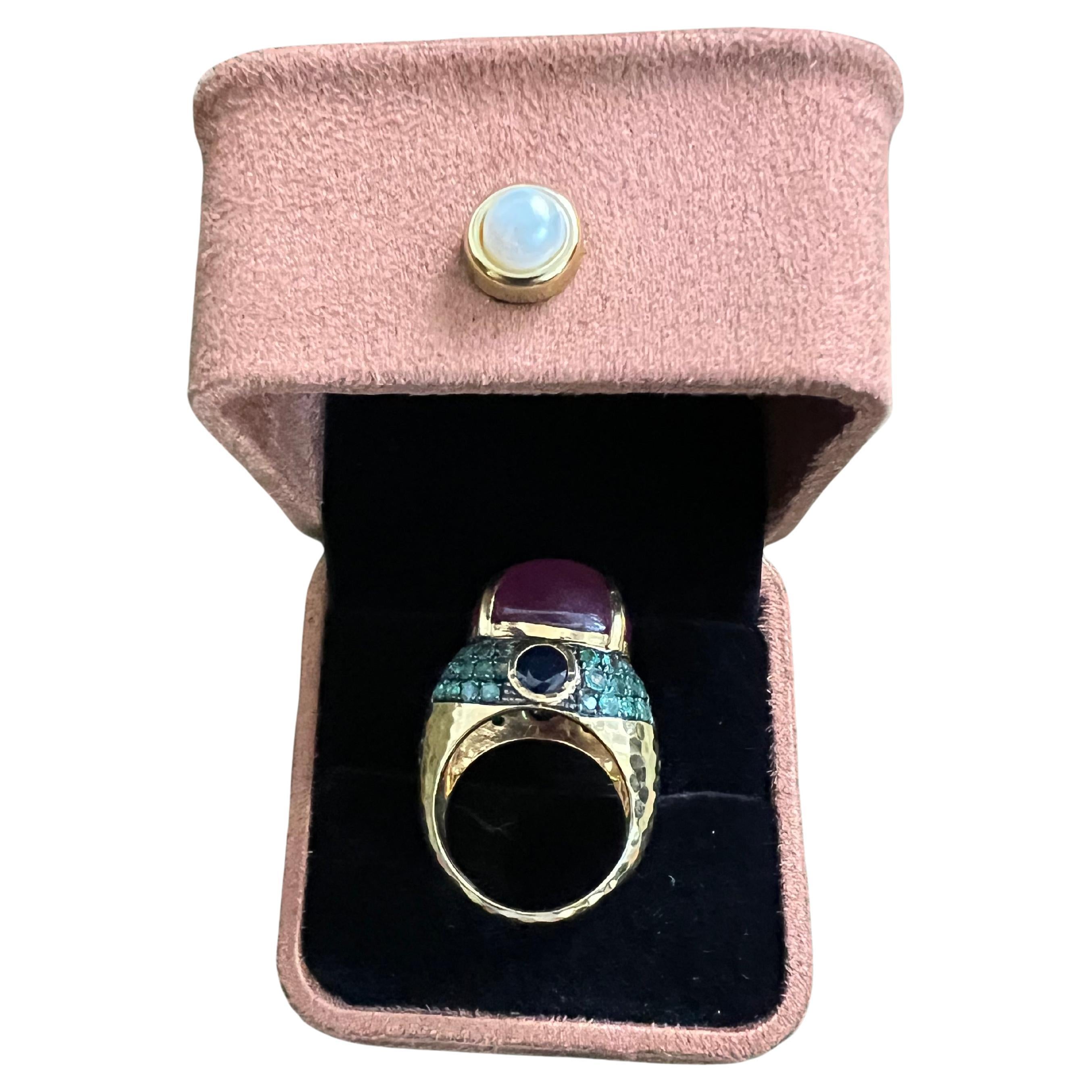 Anillo de cóctel Bochic "Orient" Zafiro, Esmeralda y Rubí Oro de 18 quilates y Plata
