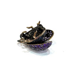 Bochic “Orient” Sapphire< Garnet & Ruby Beetle Brooch Set In 18K Gold & Silver