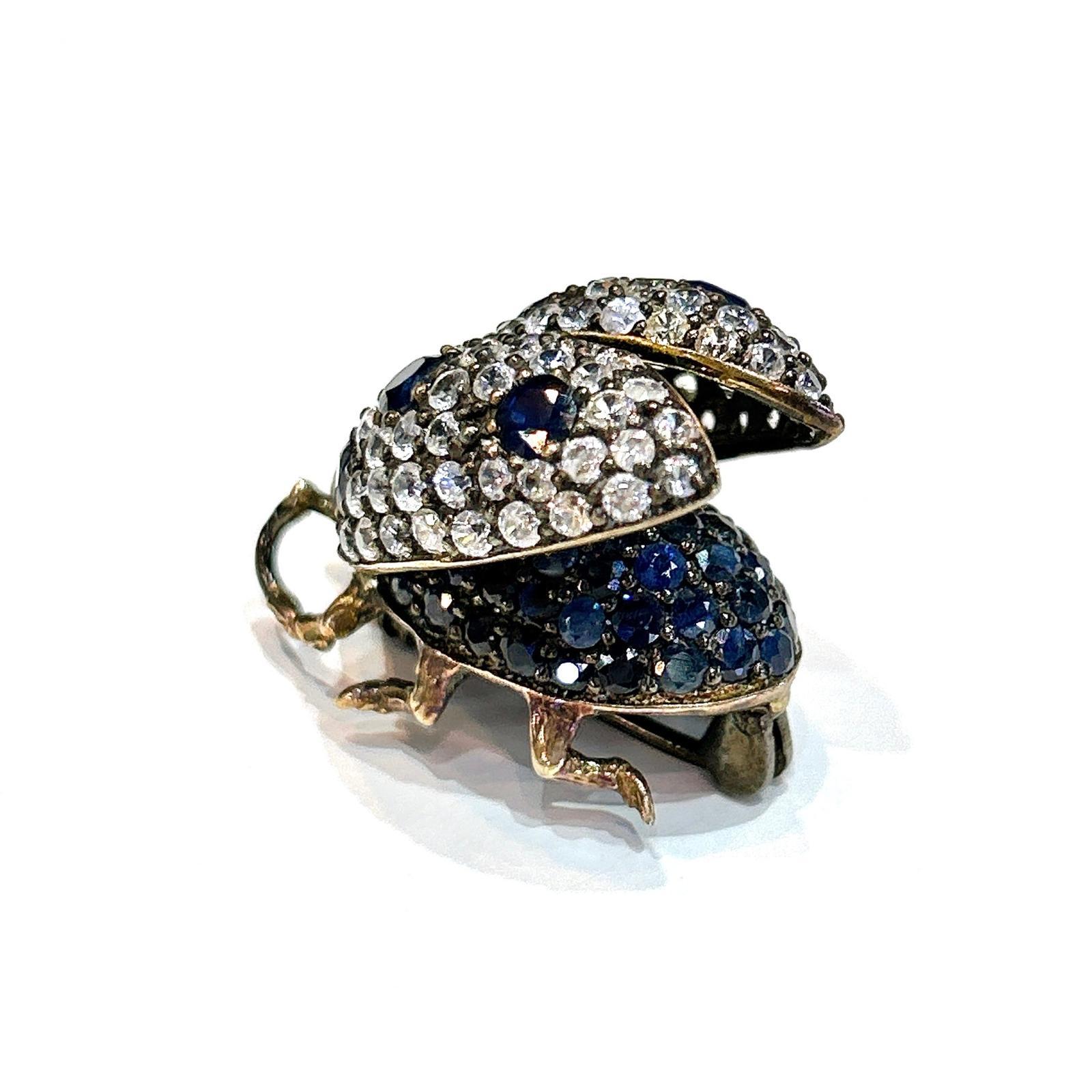 Belle Époque Bochic “Orient” Sapphire< Garnet & Ruby Beetle Brooch Set In 18K Gold & Silver For Sale