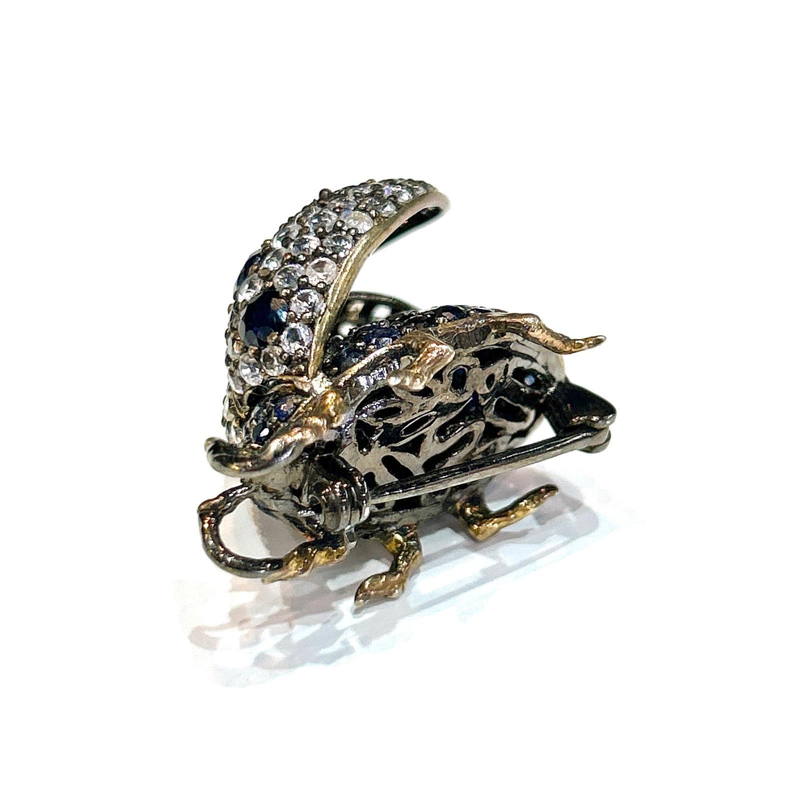 Women's or Men's Bochic “Orient” Sapphire< Garnet & Ruby Beetle Brooch Set In 18K Gold & Silver For Sale