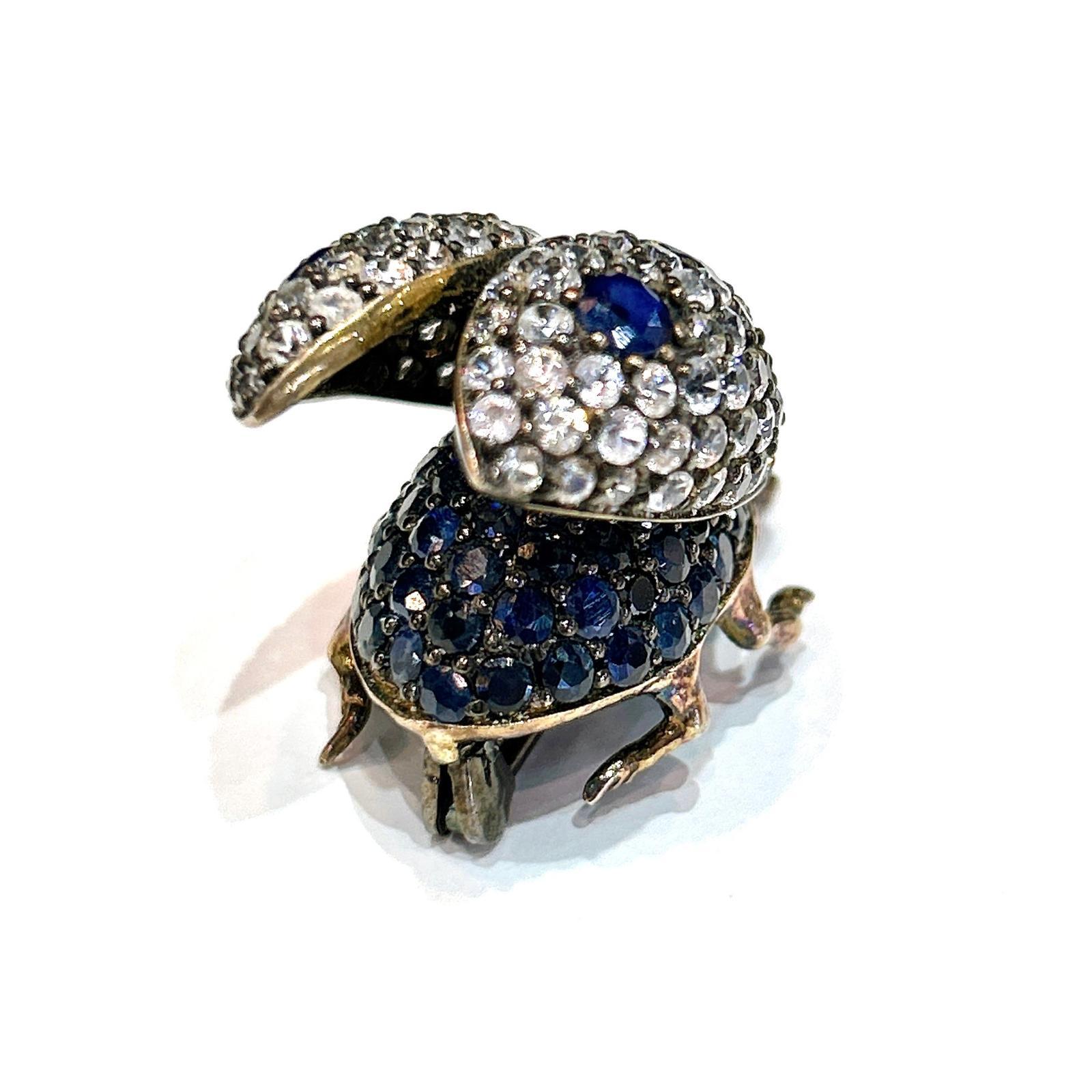 Bochic “Orient” Sapphire< Garnet & Ruby Beetle Brooch Set In 18K Gold & Silver For Sale 3