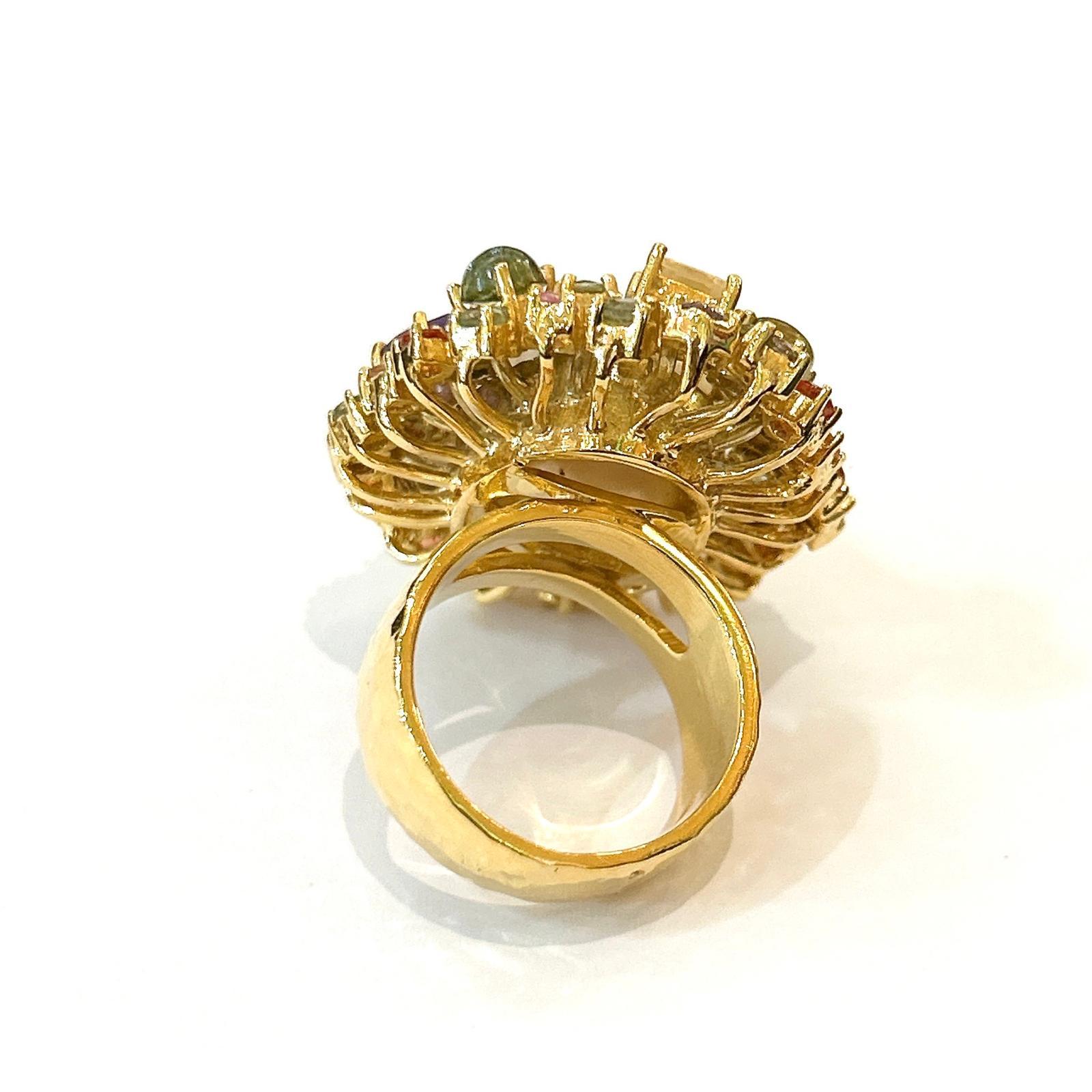 Women's or Men's Bochic “Orient” Sapphire & Multi Fancy Gem Cocktail Ring Set 18K Gold & Silver For Sale