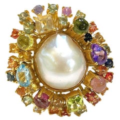 Bochic “Orient” Sapphire & Multi Fancy Gem Cocktail Ring Set 18K Gold & Silver