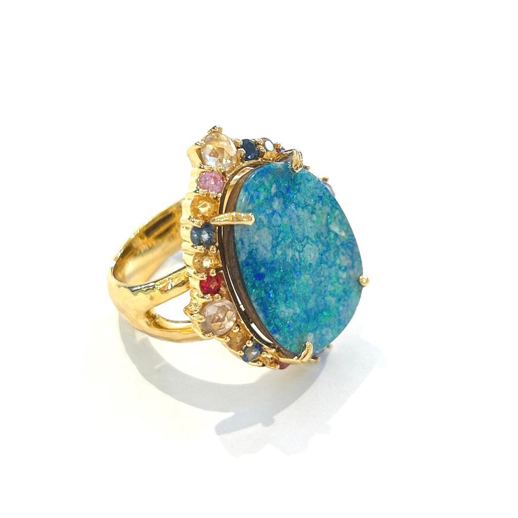 Women's Bochic “Orient” Sapphire, Opal & Ruby Cocktail Ring Set In 18K Gold & Silver