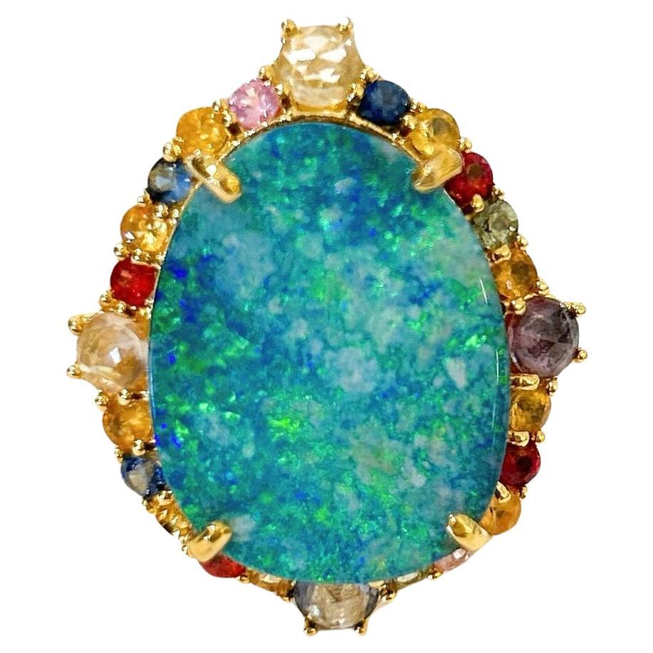 Bochic “Orient” Sapphire, Opal & Ruby Cocktail Ring Set In 18K Gold & Silver 