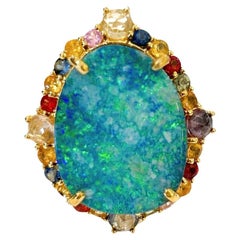 Bochic “Orient” Sapphire, Opal & Ruby Cocktail Ring Set In 18K Gold & Silver
