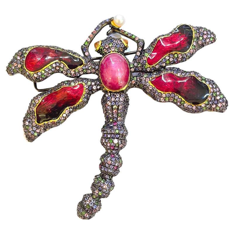 Bochic “Orient” Ruby, Sapphires and Amethyst Brooch Set In 18K Gold and ...