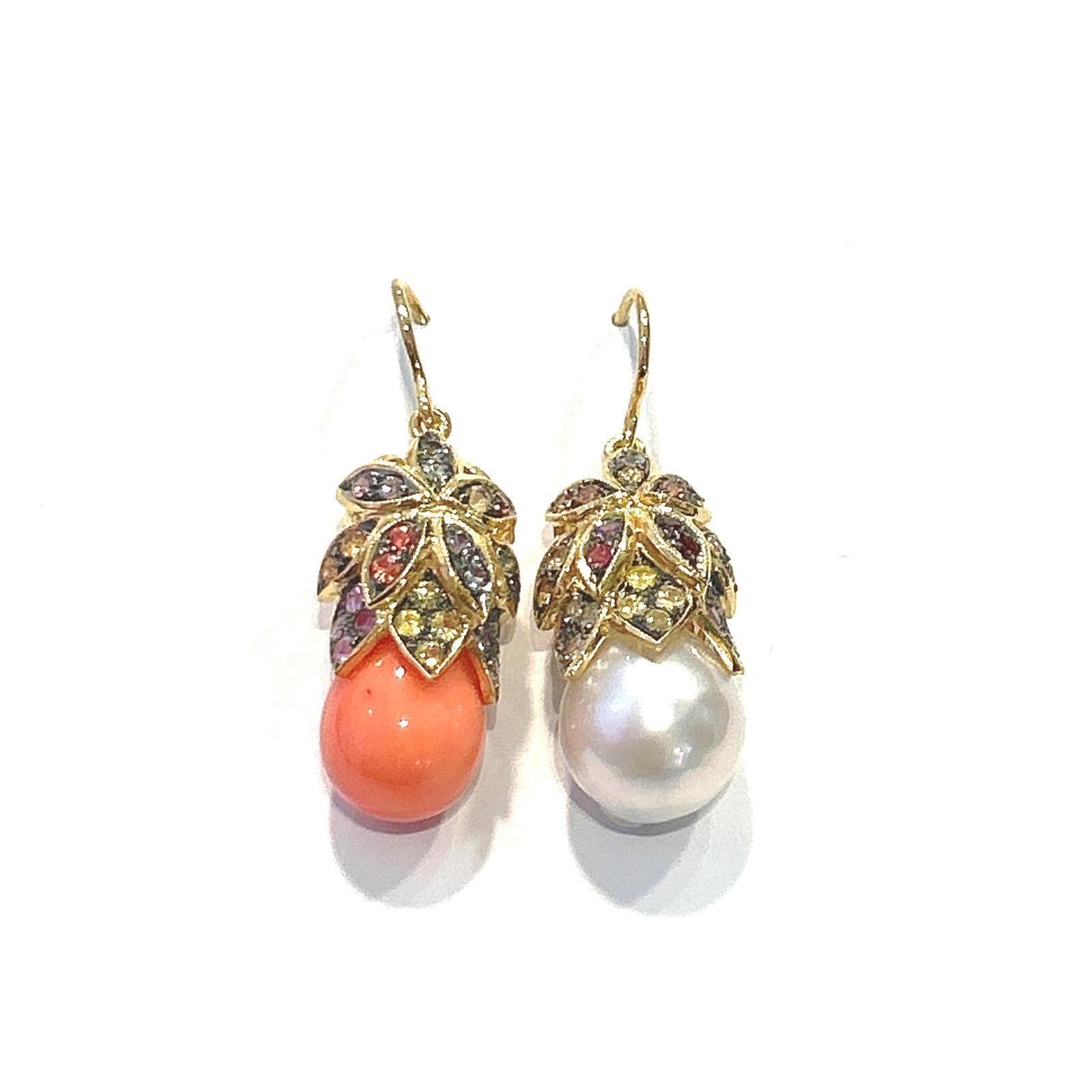 Bochic “Orient” Sapphire & South Sea Pearl Earrings & Bangle Set 18K & Silver For Sale 5