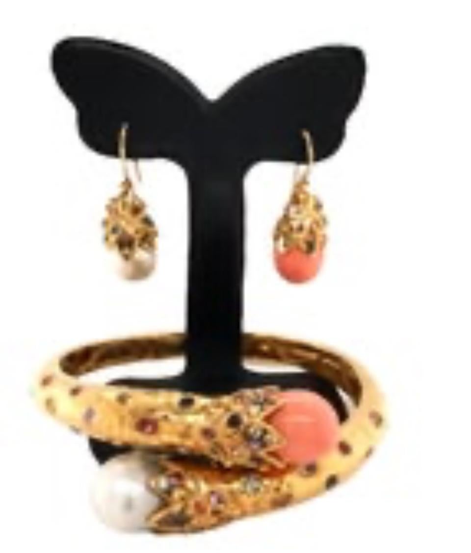 Bochic “Orient” Sapphire & South Sea Pearl Earrings & Bangle Set 18K & Silver For Sale 6