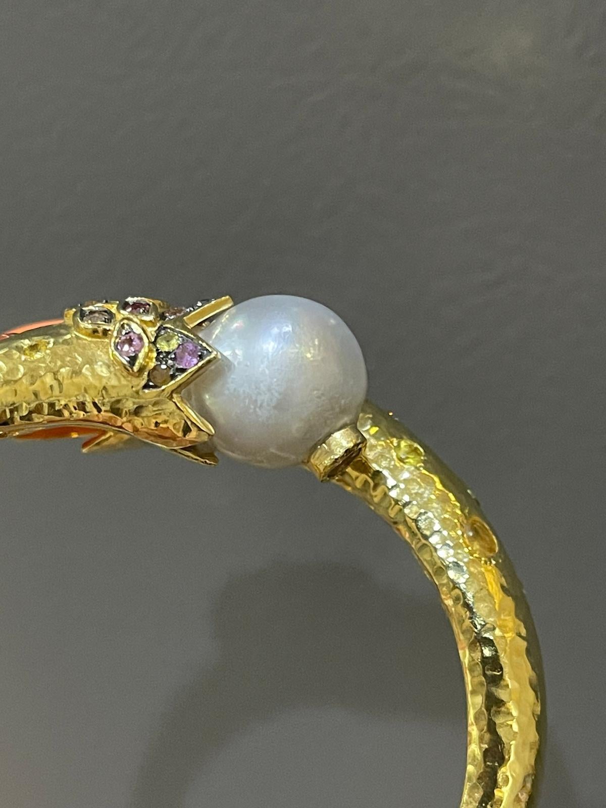 Bochic “Orient” Sapphire & South Sea Pearl Earrings & Bangle Set 18K & Silver For Sale 12