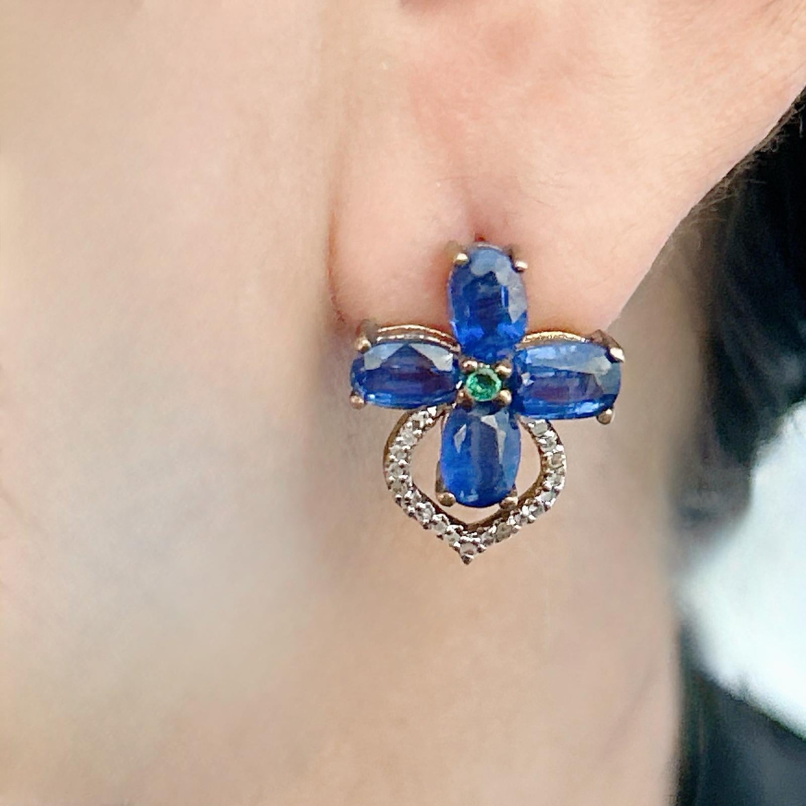 Bochic “Orient” Sapphire, Tanzanite & Emerald Earrings Set 18K Gold&Silver In New Condition For Sale In New York, NY