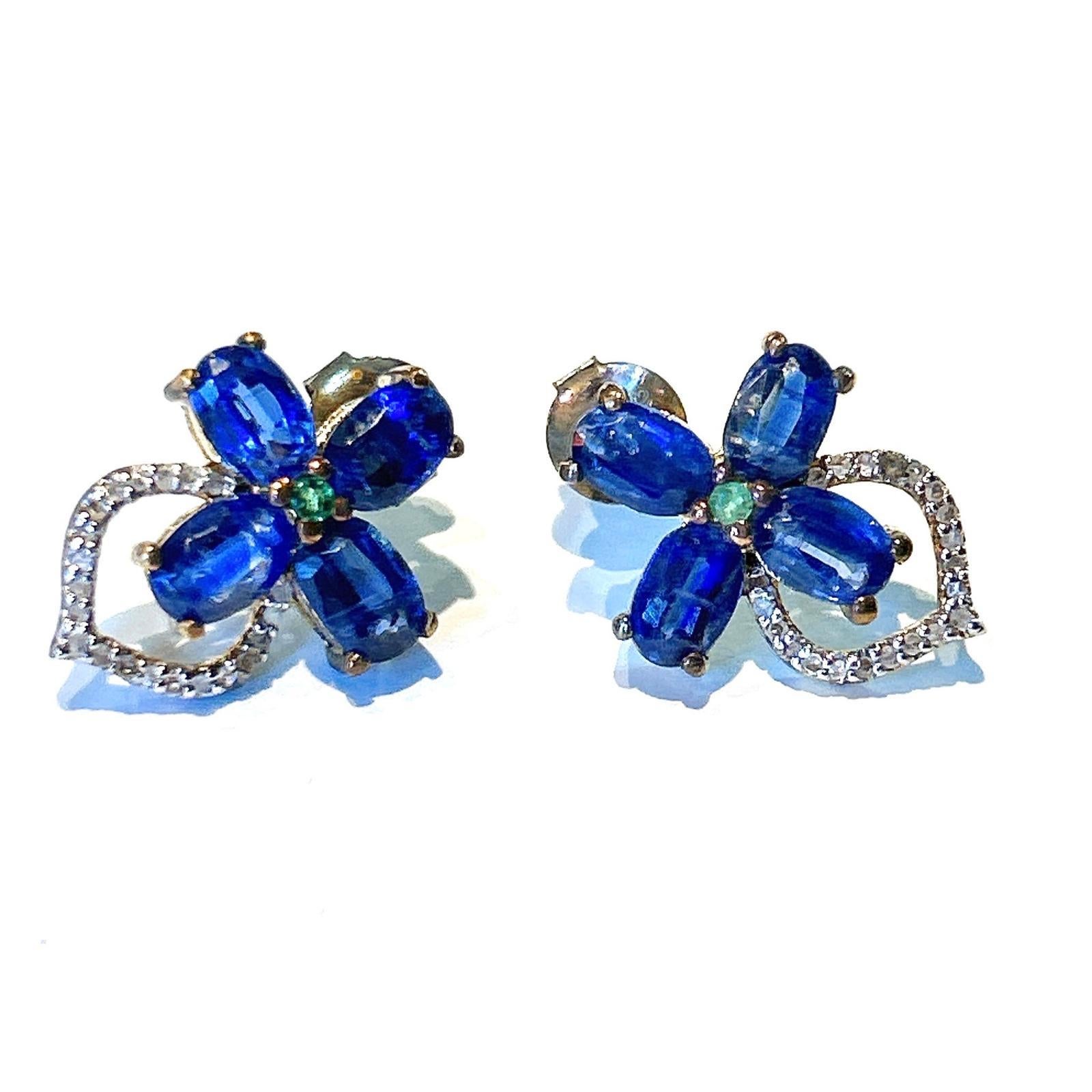 Women's Bochic “Orient” Sapphire, Tanzanite & Emerald Earrings Set 18K Gold&Silver For Sale