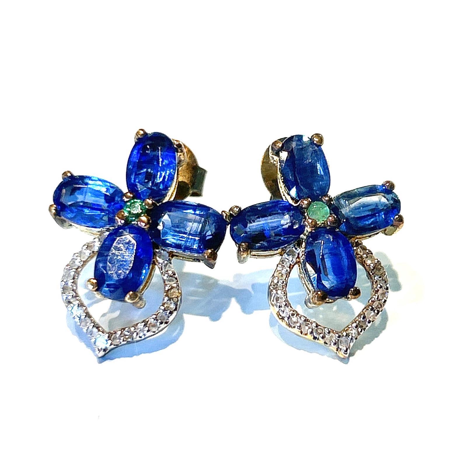 Bochic “Orient” Sapphire, Tanzanite & Emerald Earrings Set 18K Gold&Silver For Sale 1