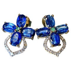 Bochic “Orient” Sapphire, Tanzanite & Emerald Earrings Set 18K Gold&Silver