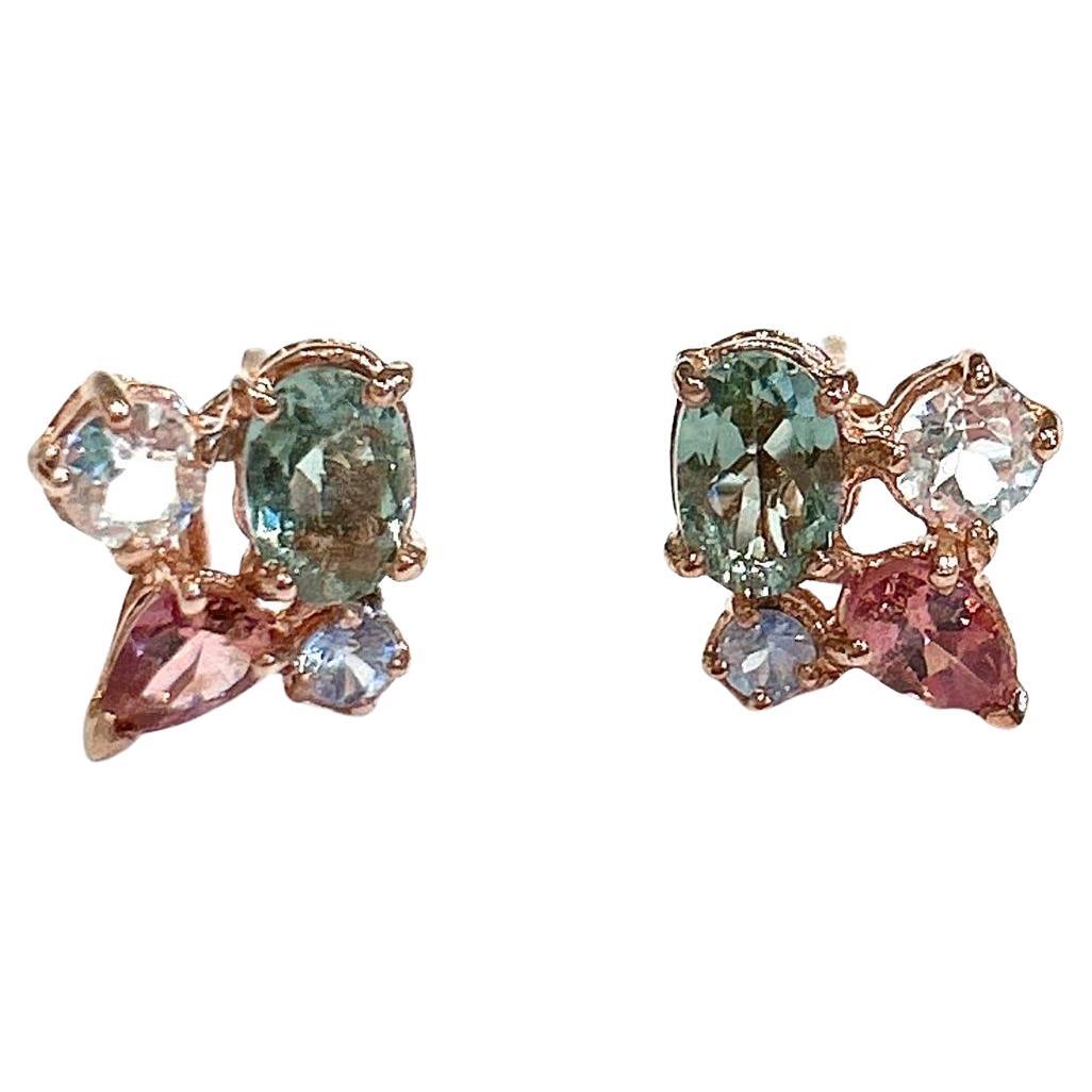 Bochic Orient-Ohrringe mit Saphiren, Tansanit und Turmalin  18K Gold & Silber im Angebot