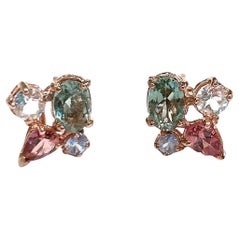 Bochic “Orient” Sapphire, Tanzanite & Tourmaline iEarrings  18K Gold & Silver
