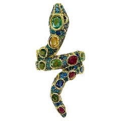 Bochic “Orient” Serpent Emerald, Sapphire & Ruby Ring Set In 18K Gold & Silver