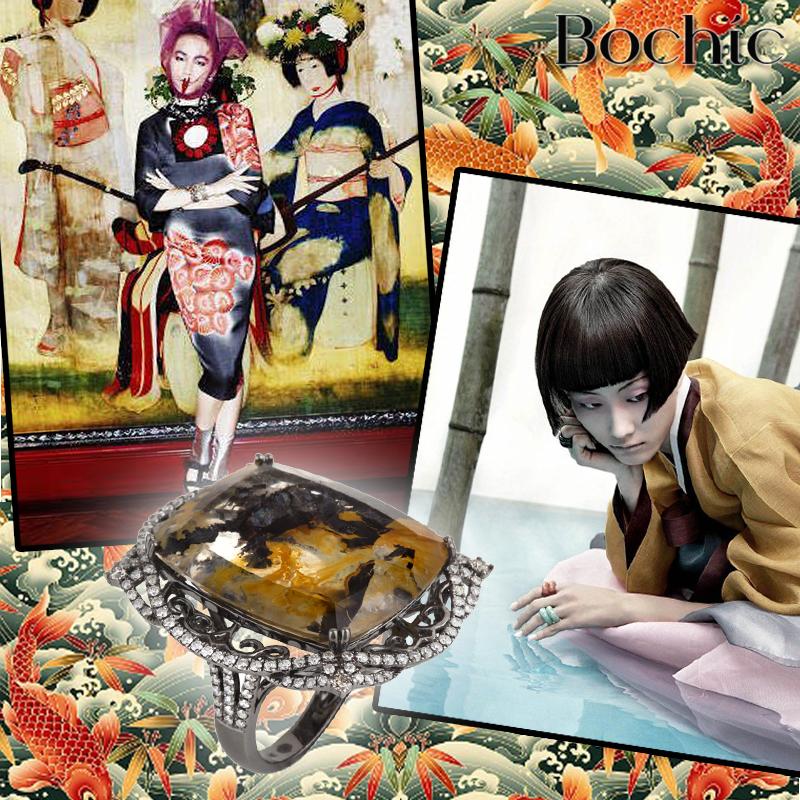 Bochic “Orient” Serpent Fancy Sapphire & Ruby Ring Set In 18K Gold & Silver  For Sale 4
