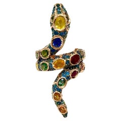 Bochic “Orient” Serpent Fancy Sapphire & Ruby Ring Set In 18K Gold & Silver