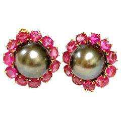 Bochic “Orient” South Sea Pearl & Ruby Earrings Set 18K Gold&Silver