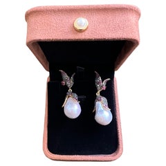 Bochic "Orient" Südseeperle, Saphir & Rubin Ohrringe Set 18K Gold & Silber
