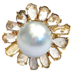 Bochic “Orient” South Sea Pearl&Rose Fancy Sapphires Ring Set 18K Gold 
Silver