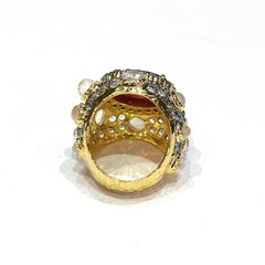 Bochic “Orient” Spark Ruby, Diamonds & Multi Gem Ring  Set In 18K & Silver