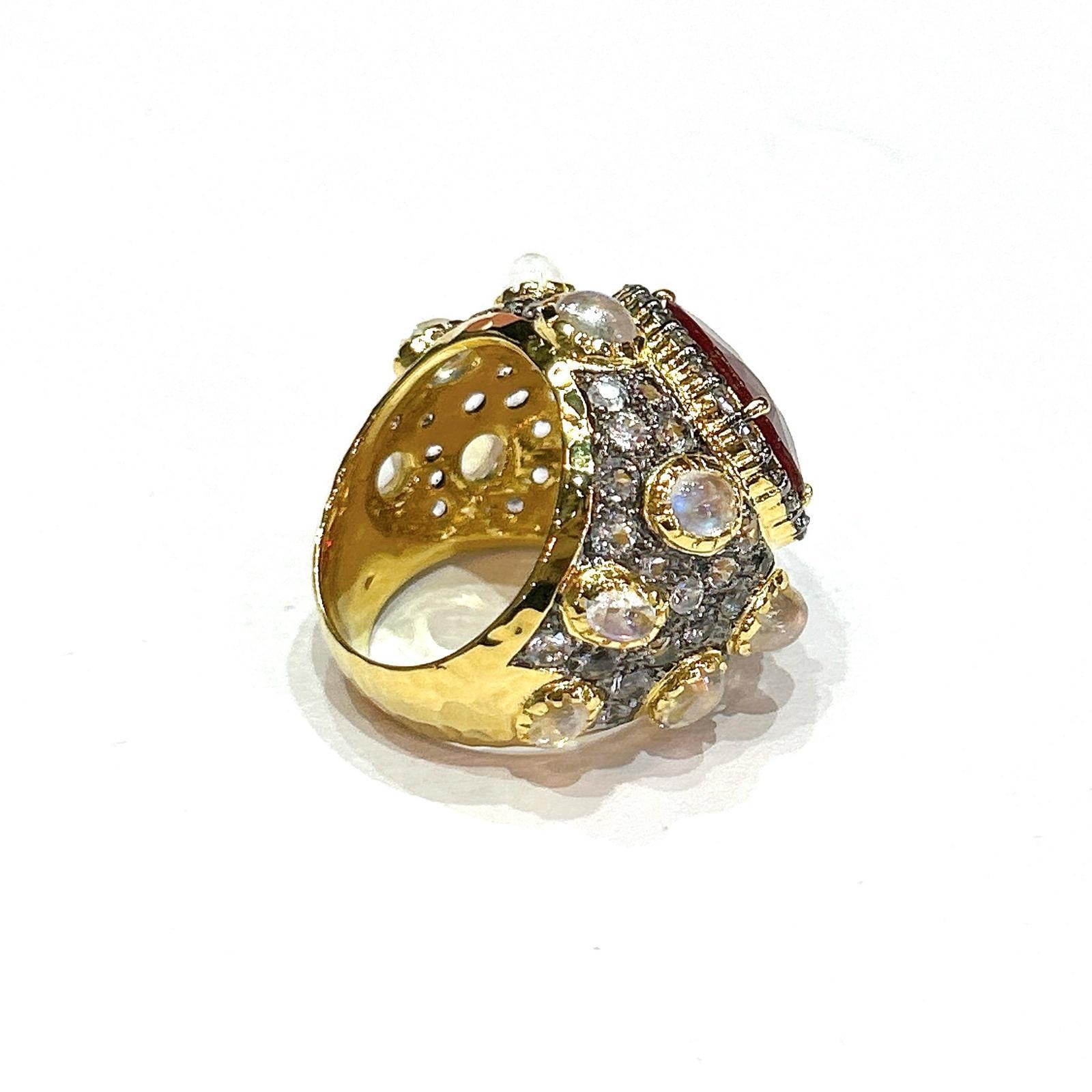 Bochic “Orient” Spark Ruby, Diamonds & Multi Gem Ring  Set In 18K & Silver  In New Condition For Sale In New York, NY