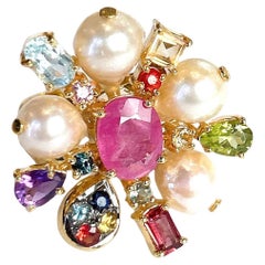 Bochic Orient StarBurst Multi Edelstein & Perle Cocktail Ring Set 18K Gold & Silber
