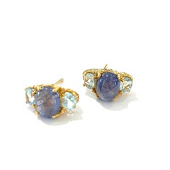 Boucles d'oreilles Bochic Orient en or et argent 18 carats serties de tanzanite et de topaze bleue