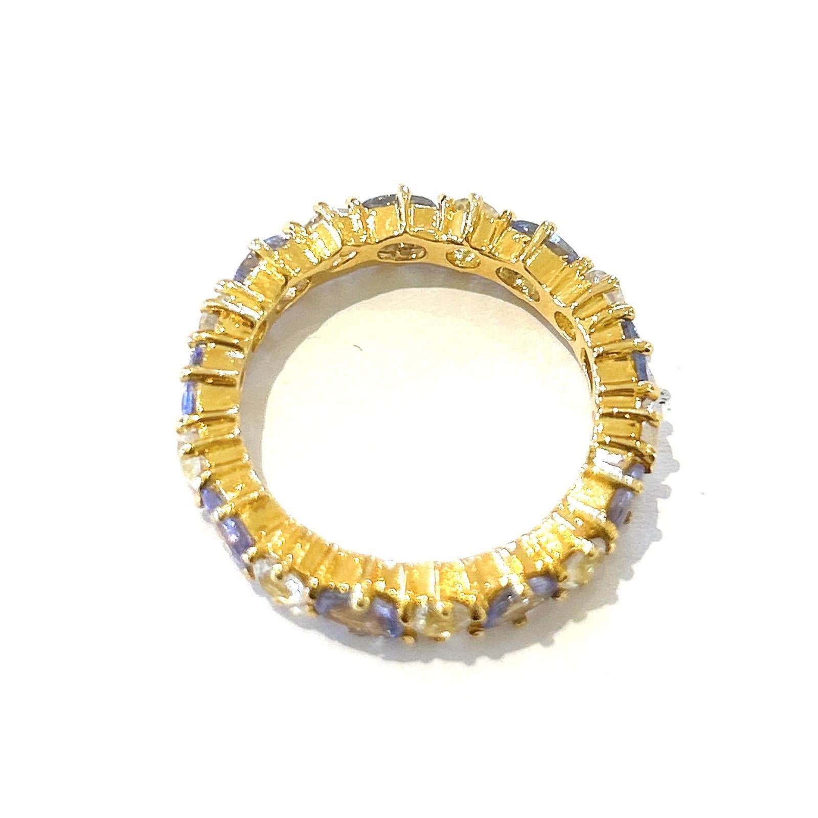 Art Deco Bochic “Orient” Tanzanite & White Topaz Eternity Band Ring 18K Gold & Silver For Sale