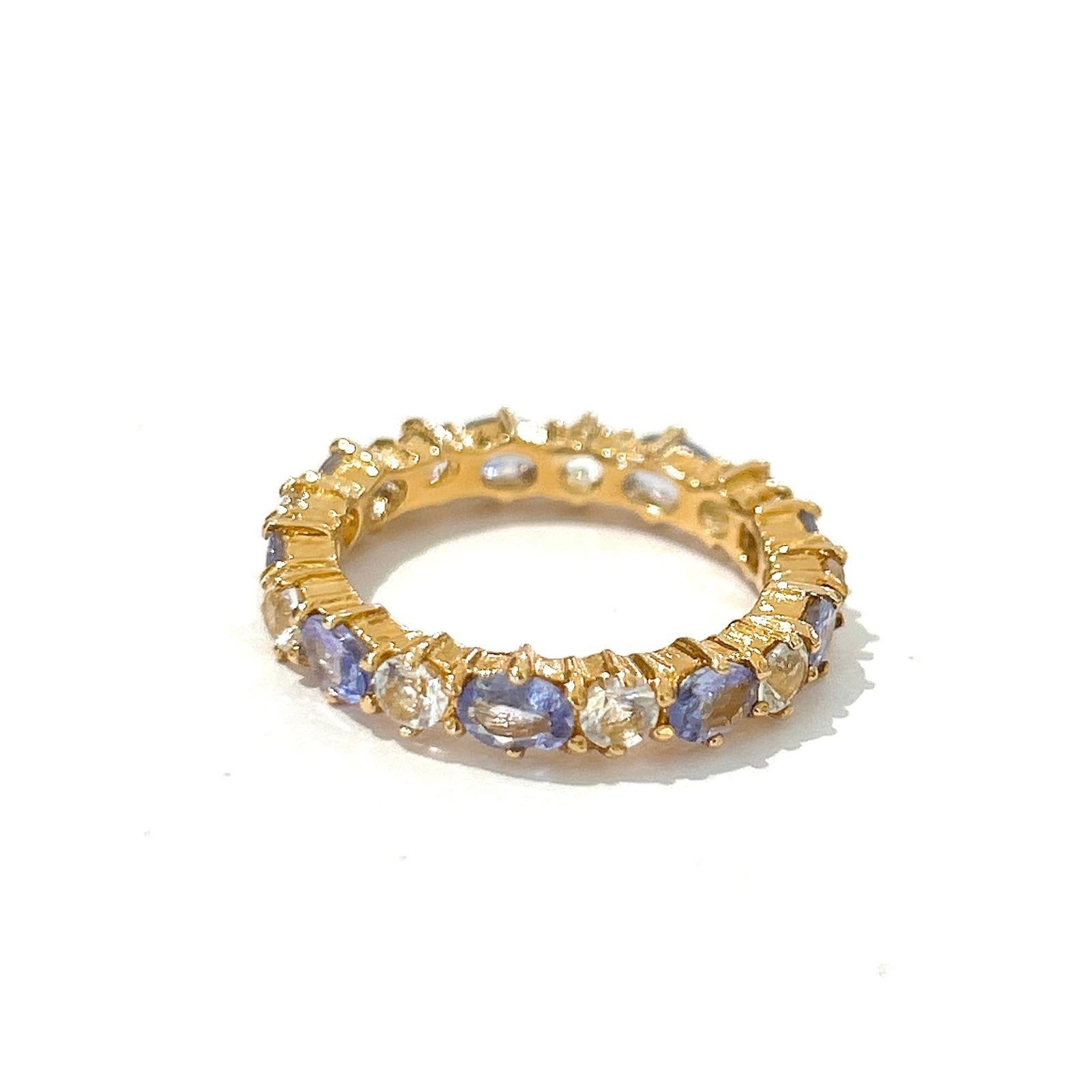 Brilliant Cut Bochic “Orient” Tanzanite & White Topaz Eternity Band Ring 18K Gold & Silver For Sale